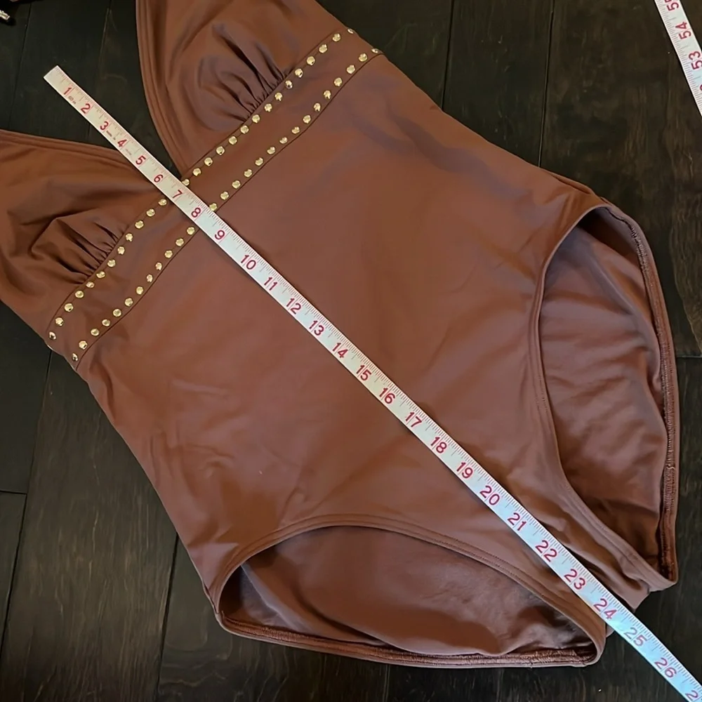 Michael Kors brown gold studded swimsuit 12